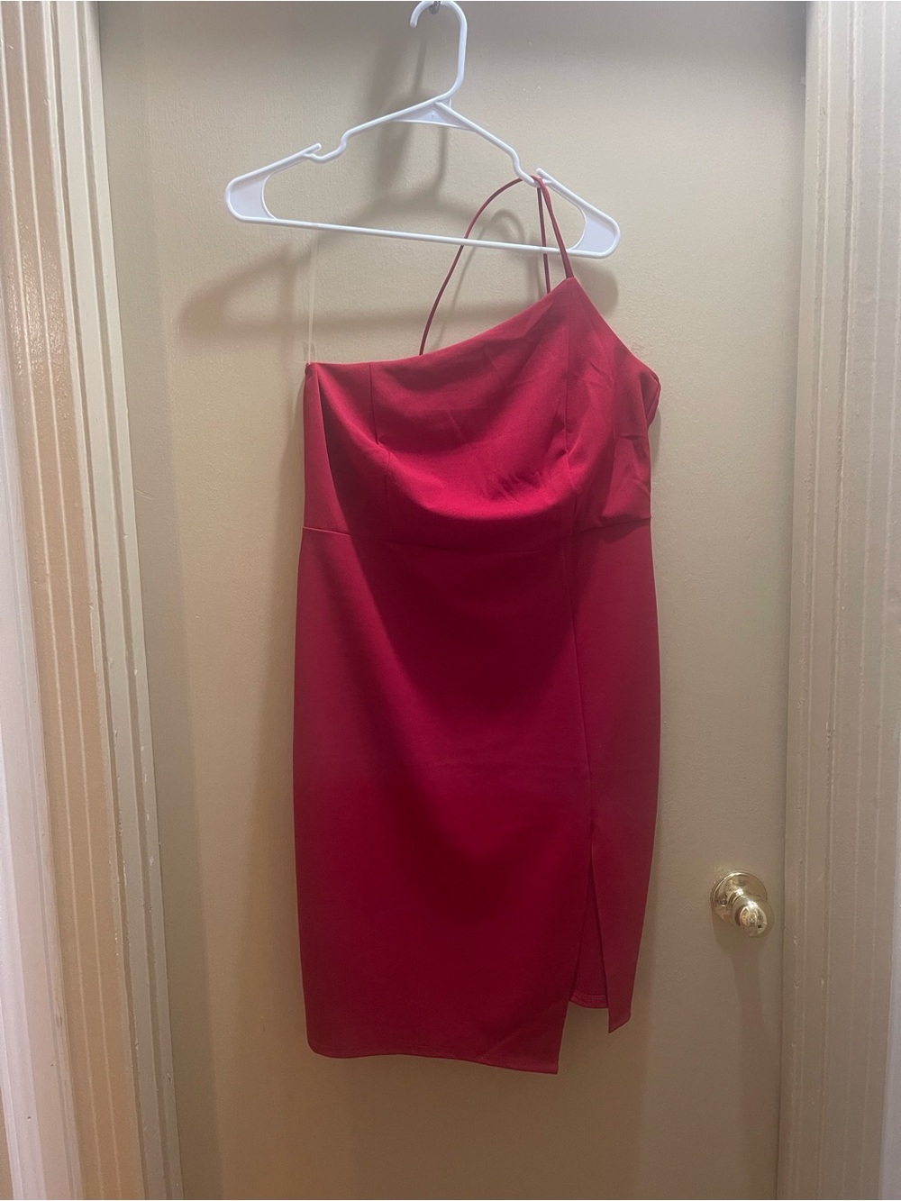2 fashion nova asymmetric dresses, 1 red, 1 black